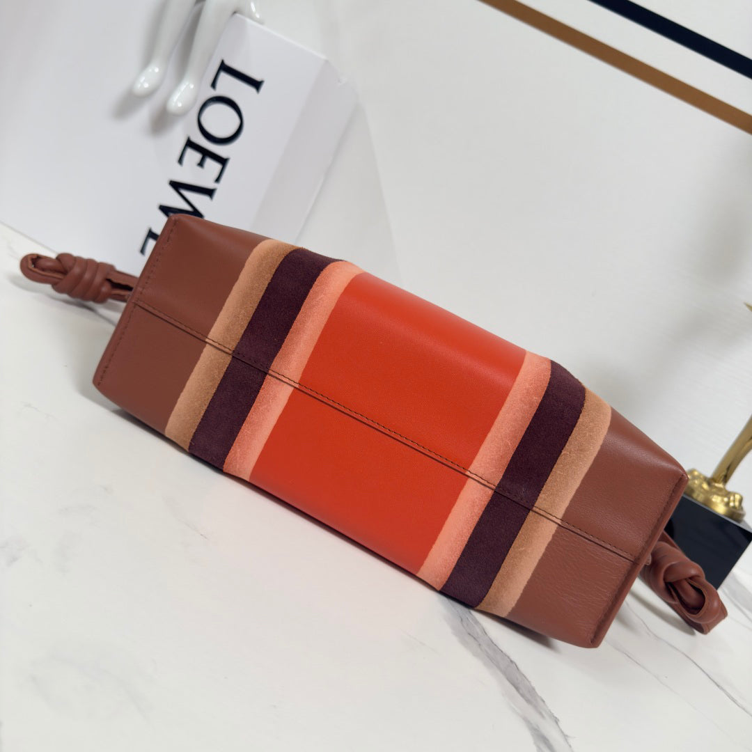 Striped Suede & Leather Shoulder Bag with Knot Strap (1114212040)