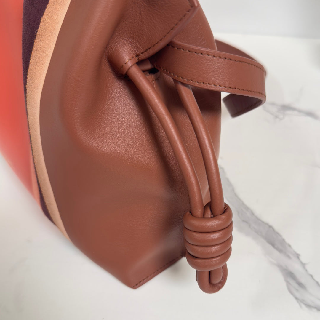 Striped Suede & Leather Shoulder Bag with Knot Strap (1114212040)