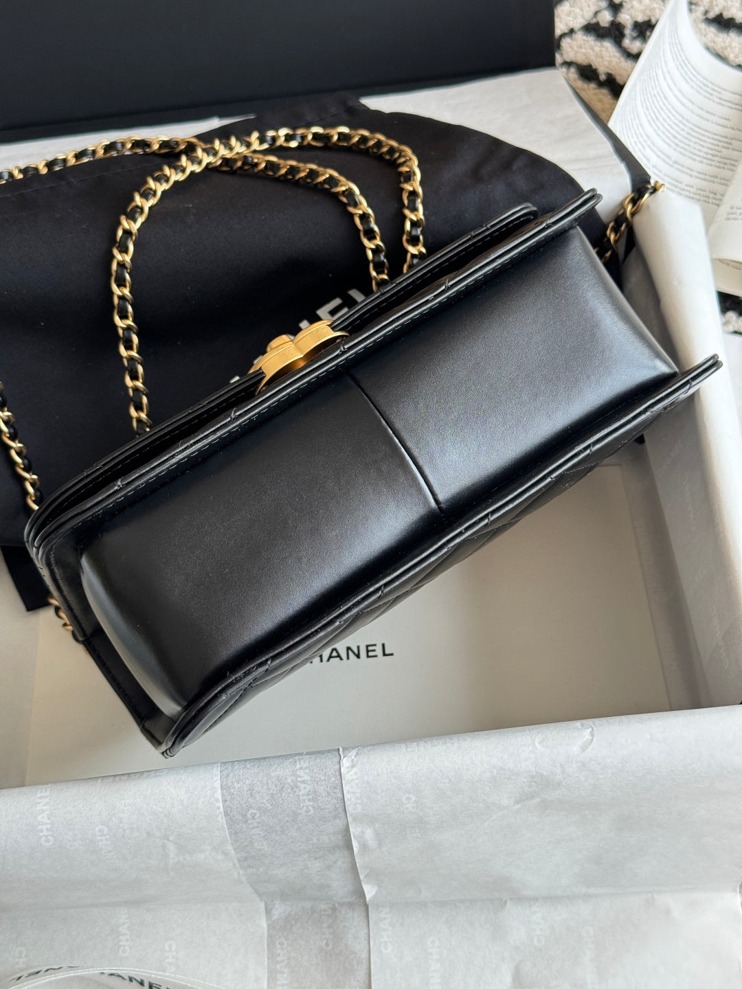 Classic Quilted Leather Handbag with Gold - Tone Hardware