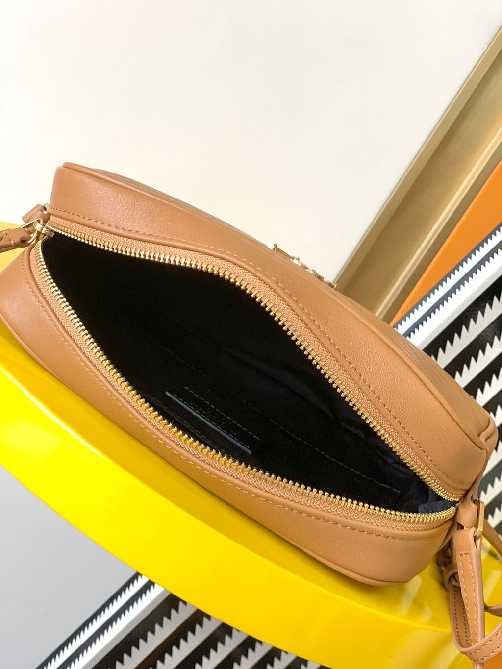 Lou Camera Bag in Tan Chevron Leather