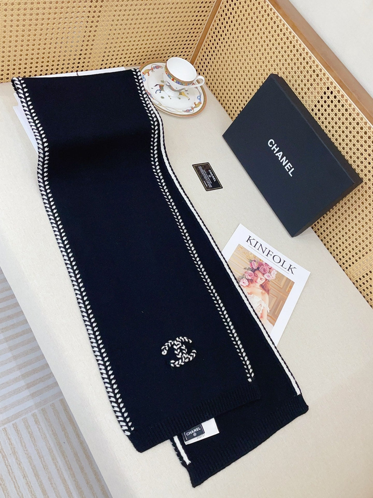 Black Knit Wool & Cashmere Scarf