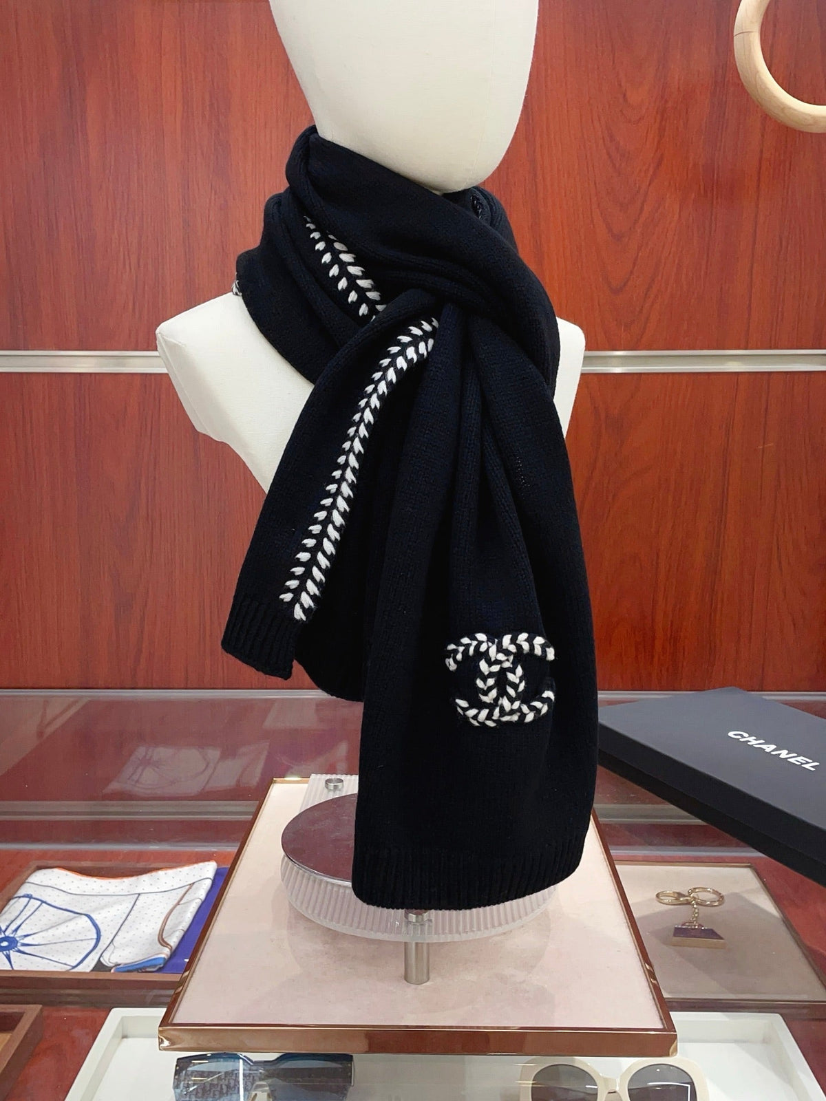 Black Knit Wool & Cashmere Scarf