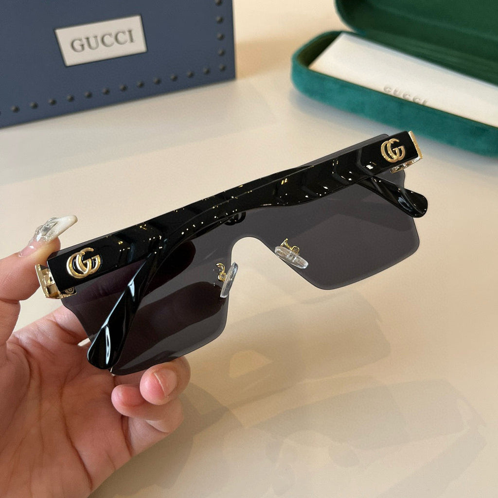 Oversized Shield Sunglasses with Gold Accent Detailing