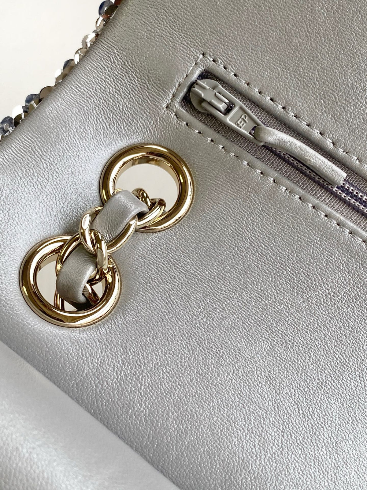 CC Sequin Embroidered Mini Flap Bag – Multicolor Silver